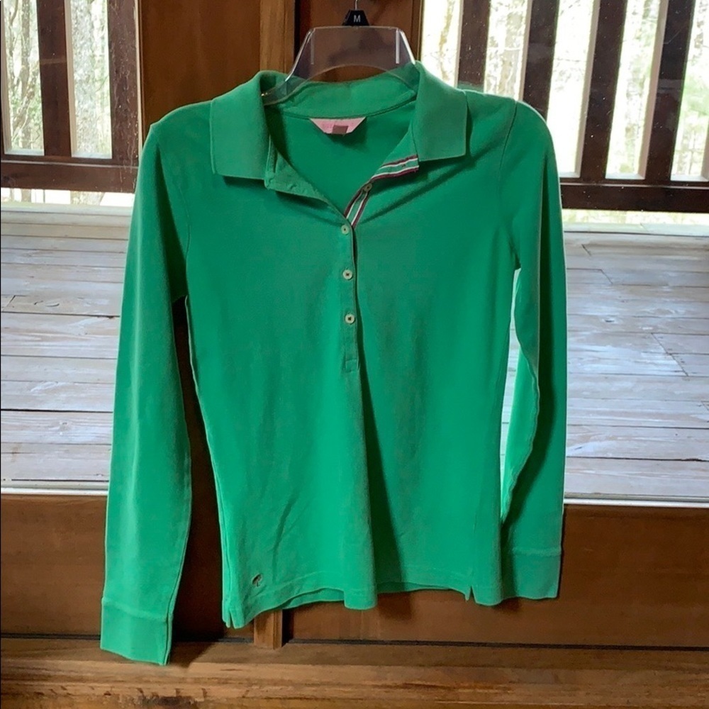 Lilly Pulitzer green long sleeve polo shirt Size Small